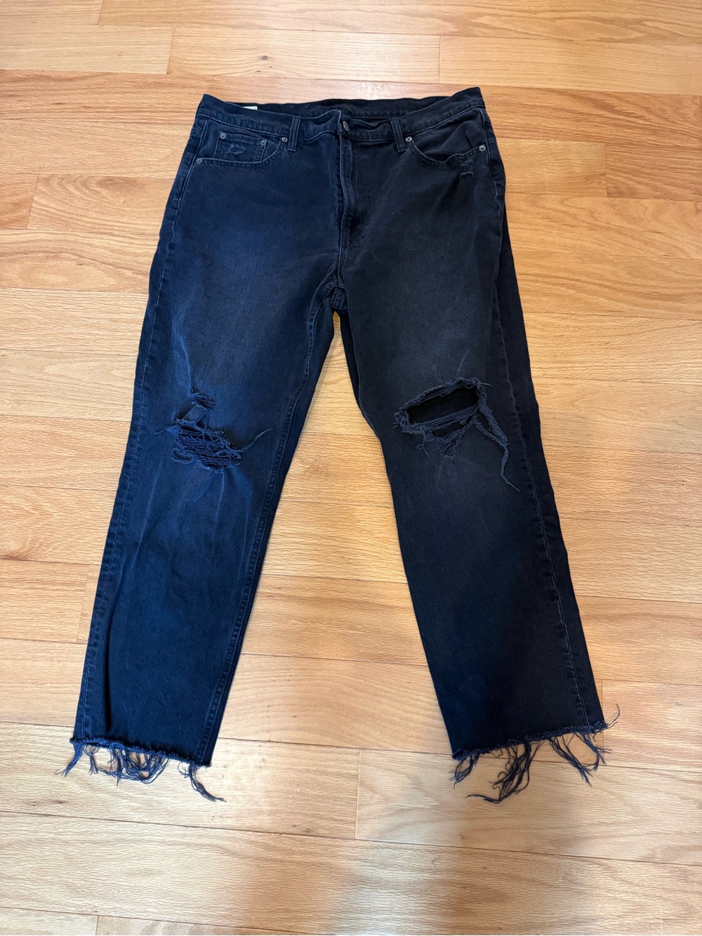 Women’s Distressed Black Jeans - Casual Ripped Straight Fit